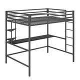 Novogratz Maxwell Grey/Black Metal Full Loft Bed with Integrated Desk & Shelves Novogratz