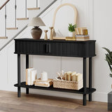 RARZOE Console Table with Storage, Fluted Entryway Table with Sliding Door&Open Shelf, Sofa Table Behind Couch, Mid-Century Modern Accent Table for Hallway, Entrance, Foyer, Fully Assembled(Black) RARZOE