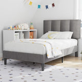VECELO Twin Size Bed Frame with Upholstered Headboard, Heavy-Duty Bedframe with Wooden Slats & Steel Framework, Easy Assembly, Dark Grey VECELO