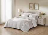 Chezmoi Collection Quinn 3-Piece Neutral Taupe Gray White Floral Hibiscus Flower Candy Stripe Patchwork Quilt Set - Pre-Washed Cotton Coverlet - Lightweight Reversible Bedspread, Queen Size Chezmoi Collection