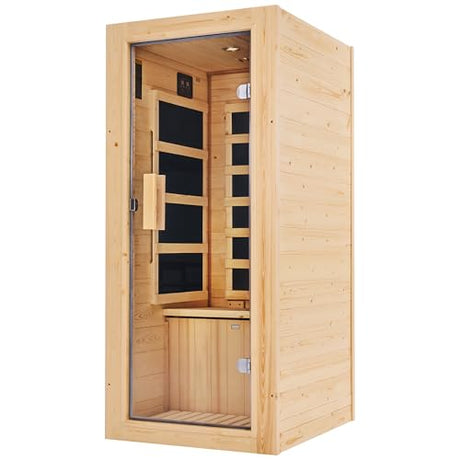 Jocisland 1 Person Infrared Sauna–Low EMF 110V Red Light, Pre-Warms to 149℉ in 20 Minutes,106lbs Lightweight Spruce Wood Infrared saunas,Compact Dry Sauna for Home Spa & Apartments Jocisland