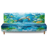 Txsniver Armless Sofa Slipcover Polyester Spandex Stretch Futon Cover, Dustproof Elastic Couch Cover Furniture Protector Machine Washable for Home, Dorm, Living, Turtle Print Txsniver