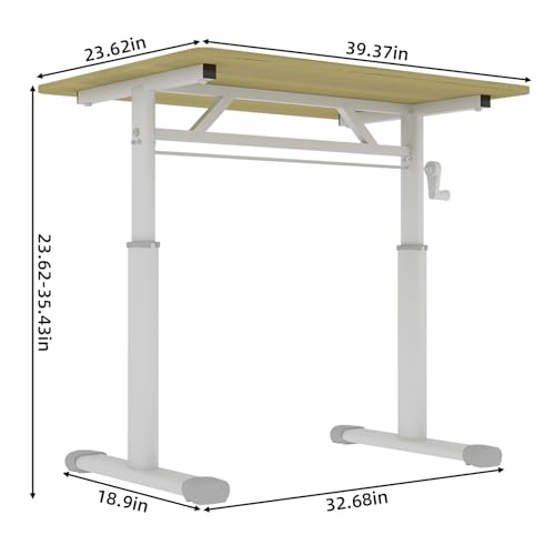 roomfitters 40" Adjustable Height Study Desk – Compact Multi-Purpose Desk, Manual Crank Standing Desk with 330 lbs Load Capacity, Natural Wood roomfitters