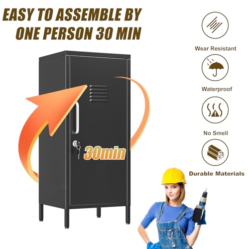 Black Metal Locker Cabinet, 35.4" H Home Office Storage Lockers, Vertical Steel Storage Cabinet with Locking Door and 2 Adjustable Shelves, Garage Tool File Cabinets for Home Office,Garage,Bathroom risuoge