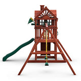 Gorilla Playsets 01-0021 Nantucket II Wood Swing Set with Wood Roof, Two Swings, Slide, Sandbox Area, Rock Wall, Redwood Color Gorilla Playsets