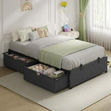 BTHFST Twin Size Bed Frame with 2 Large Storage Drawers, Metal Platform Twin Bed for Kids, Heavy Duty Steel Slats, No Box Spring Needed, Easy Assembly, Dark Grey & Black BTHFST