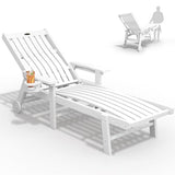 THOEOE Patio Chaise Lounge Chair, Lounge Chair Outdoor with 5 Positions, HDPE, Patio Lounge Chair with Wheels & Cup Holder for Pool, Deck, Poolside,White