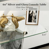 Asday Silver and Glass Console Table, 60 Inch Sofa Table, Silver Rectangle Entryway Table with Polished Mirror Base for Living Room, Hallway Asday