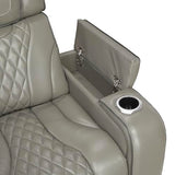 Lexicon Power Double Reclining Sofa, Center Drop-Down Table with Heat/Massage/Headrest/Storage Arms/Cup Holders/LED Lights/Wireless Charging, Top Grain Leather Match Wall Hugger Recliner Sofa, Grey Lexicon