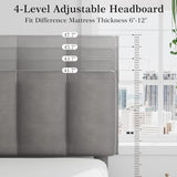 VECELO Twin Size Bed Frame with Upholstered Headboard, Heavy-Duty Bedframe with Wooden Slats & Steel Framework, Easy Assembly, Dark Grey VECELO