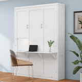 Ball & Cast Murphy Bed Queen Szie Multi-Function 68-inch Cabinet with Desk Combo,No Spring Box Required,Folding Wall Hideaway Bed Frame w/Slat Support,for Guest Room,Study, Office,White Ball & Cast