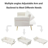73" Convertible Futon Sofa Bed,Comfy Teddy Fabric Sleeper Couch with 3 Reclining Backrests,Golden Chrome Legs,Modern Cloud Sofa Loveseat for Small Living Room Office (White-Corduroy) Majnesvon