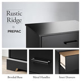 Prepac Rustic Ridge Farmhouse Nightstand Bedside Table, Black Nightstand for Bedroom, End Table with 2 Drawers and Open Shelf 16.25"D x 18.75"W x 24.5"H Prepac