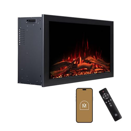Modern Ember Highmark Traditional 33 Inch Built-in Smart Electric Fireplace Insert | Alexa/WiFi Enabled - Remote Included | Electric Firebox Heater with Multi-Color Flames | 1500W Modern Ember