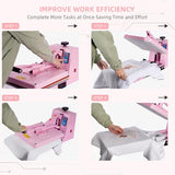 15x15 Heat Press Machine with Slide-Out Platen, T-Shirt Heat Transfer Press for DTF & HTV Vinyl, 110V 1400W Digital Temp/Timer, Dual Support Arms, 0–400°F, Pink WUMSTOT