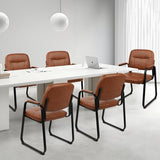 CLATINA Waiting Reception Chairs No Wheel, Leather Guest Chair with Padded Arms, Modern Brown Office Desk Chairs with Sled Base for Office Meeting Conference Room Lobby Home Living Room (4 Pack) CLATINA