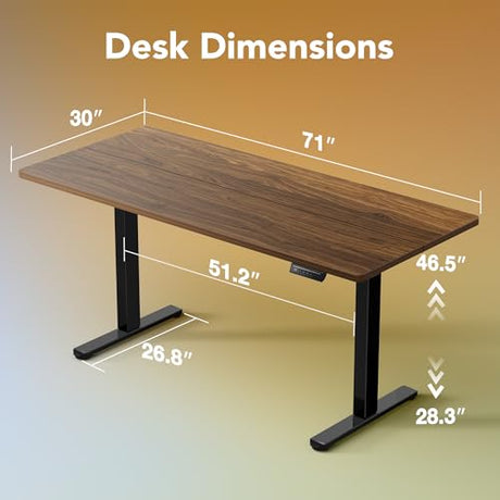 HUANUO 71 x 30 inch Electric Standing Desk Adjustable Height, 4 Memory Height Settings, Sit Stand Up Desk for Home Office & Computer Workstation, Black Walnut HUANUO