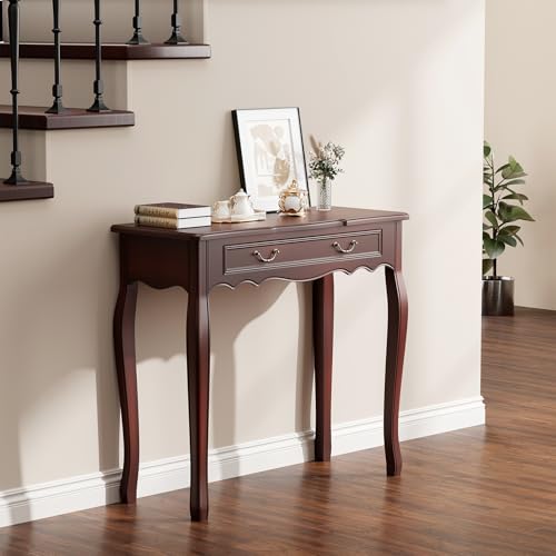 JIAWORLDER Walnut Entryway Table with 1 Drawer Console Table for Entryway Entrance Table for Hallway, Living Room, Foyer, Easy Assembly (Legs Only), 13.77D x 34.64W x 30.7H in JIAWORLDER
