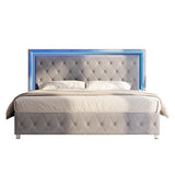 Jocisland Full Bed Frame with LED Lights Headboard&Footboard, Velvet Upholstered Full Size Platform Bed Frame No Box Spring Needed/Light Grey Jocisland