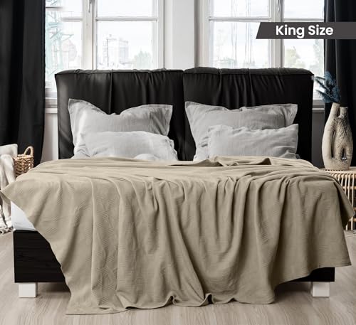 Utopia Bedding Khaki 100% Cotton Blanket [King Size - 90x108 Inch] 350GSM Lightweight, Soft and Breathable Thermal Blanket for All Seasons Utopia Bedding