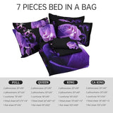 Xruibed Floral Comforter Set Full 7 Piece Bed in a Bag Purple Rose Flower Comforter with Sheet Set Soft Micorfiber Bedding Set (1 Comforter,2 Pillow Shams,1 Flat Sheet,1 Fitted Sheet,2 Pillowcases) Xruibed