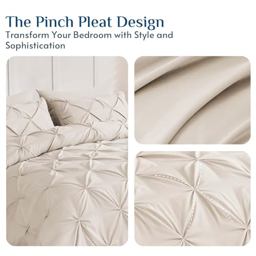 JOLLYVOGUE Full Size Comforter Sets 7 Pieces - Bed in a Bag Full for All Season, Pintuck Bedding Comforter Sets with Comforter, Flat Sheet, Fitted Sheet and Pillowcases & Shams, Beige JOLLYVOGUE