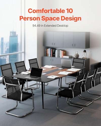 VEVOR Conference Table, 8 ft Boat Shaped Office Meeting Table for 10 Person, Modern Large Boat Meeting Desk with Metal Legs, Ideal for Office, Boardroom, Conference Room, Easy Assembly, Black & Brown VEVOR