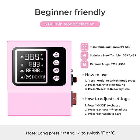 Pro 15x15 Heat Press with 30 OZ Tumbler Attachment, 8in1 Combo Tumbler Heat Press for T-Shirts, Tumblers Glass Cans Mugs Hats, and Plates (Pink) EnjoyColor