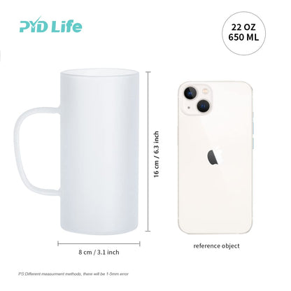 PYD Life Sublimation Glass Blanks Mug Frosted Glass Tumblers 22 OZ Coffee Beer Mugs Cups with Handle for Cricut Mug Press and Tumbler Heat Press 4 Pack