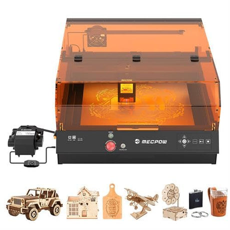 Mecpow X4 Pro 40W/20W Laser Engraver with Air Assist, Enclosed Laser Cutter with Camera and Led Lights, 30000mm/min Speed Laser Engraving Machine with Auto Fan for Metal and Wood, Acrylic,etc. Mecpow