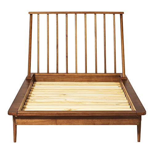Mid Century Modern Solid Wood Twin Bed Frame with Spindle Headboard in Caramel Walker Edison