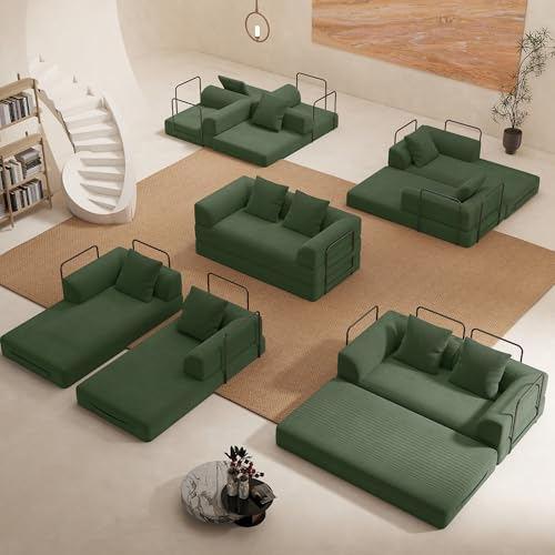 Cloud Boneless Convertible Floor Sofa Bed, 70" 4-in-1 Foldable Compressed Loveseat Lounge Sleeper 2 Seater Couches, High-Density Sponge & Corduroy Fabric Futon Daybed for Living Room Bedroom(Green) Living&Giving