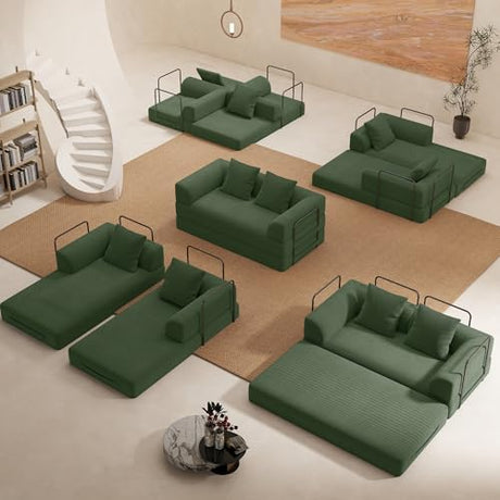 Cloud Boneless Convertible Floor Sofa Bed, 70" 4-in-1 Foldable Compressed Loveseat Lounge Sleeper 2 Seater Couches, High-Density Sponge & Corduroy Fabric Futon Daybed for Living Room Bedroom(Green) Living&Giving