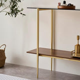 LumFurn Glass Console Table for Living Room, Foyer & Entrance, 2-Tiers Mid-Century Modern Sofa Table with Amber Glass Top, Walnut Finish Wood Shelf and Gold Finish Frame LumFurn