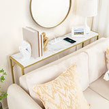 MAHANCRIS Console Table, Narrow Sofa Table, 43.3” Entrance Table with Power Station, Behind Couch Table, Simple Style, for Living Room, Hallway, Entryway, Foyer, Marble and Gold CTJM112E01 MAHANCRIS