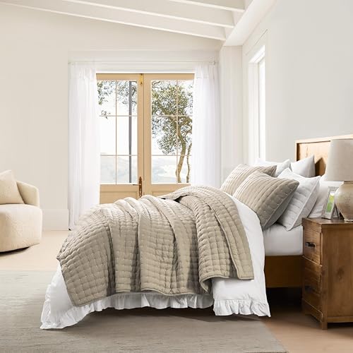 WDCOZY Beige King Size Quilt Bedding Sets with Pillow Shams, Tan Cream Lightweight Bedspread Coverlet, Quilted Blanket Thin Comforter Bed Cover, All Season Summer Spring, 3 Pieces, 104x90 inches WDCOZY