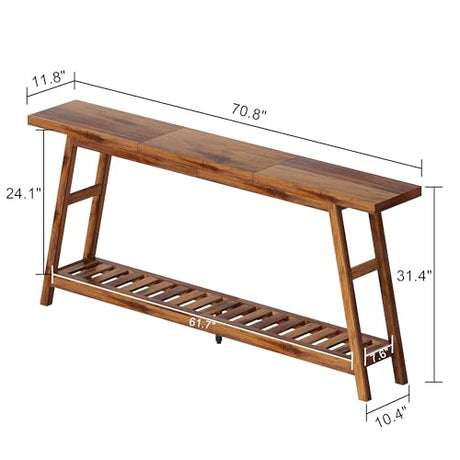 ChooChoo 70.9 Inch Long Console Tables for Entryway, Wood 2-Tier Entry Hallway Table, Narrow Sofa Table Behind Couch Table for Living Room, Entrance, Walnut ChooChoo