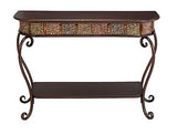 Deco 79 Metal Floral Embossed 1 Shelf Console Table with Ornate Scroll Legs, 43" x 14" x 32", Brown Deco 79