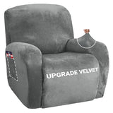 ZNSAYOTX Stretch Velvet Recliner Cover 4-Pieces, Thick Soft Recliner Chair Slipcover with Pocket, Non-Slip Elastic Bottom for Kids Pets, Luxury Plush Reclining Protector Comfy Washable (Grey)