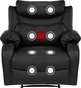 linting Massage Recliner Chairs with Heat, Wide Seat Reclining Lounge Chair for Home Theater, Faux Leather Heated Massaging Manual Recliner Chair with Cup Holder for Adult, Black