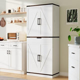 GRUSIGN 72" Kitchen Pantry Storage Cabinet with Doors and Shelves, Wood Farmhouse Pantry Storage with Barn Doors for Kitchen, Dining Room, Living Room GRUSIGN