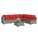 Amopatio Patio Furniture Set, Outdoor Patio Furniture Wicker Furniture, 7-Pieces Outdoor Sectional Sofa with Patio Furniture Cover, Outdoor Patio Set for Home Furniture (Light Red) Amopatio