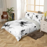 Erosebridal Black and White Flower Bedding Set Full, Boho Flower Duvet Cover for Women Men Adults Teens Bedroom, Artistic Watercolor Floral Comforter Cover, Ink Painting Style Blossom & Leaf Bed Set Erosebridal