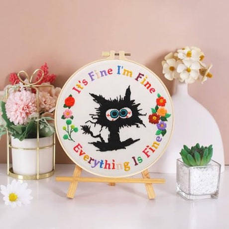 Haootadiy Beginner Embroidery Kit for Adults, Easy Cross Stitch Kit for Beginners and Adults, Full Embroidery Hoop Kit with Needles and Thread Included (Pattern 1) Haootadiy