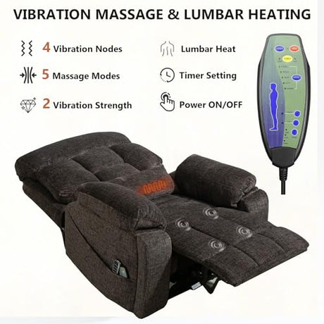 FuPatio 4 Motor Power Lift Recliner Chair for Elderly, 400LBS Big Man Oversized Lay Flat Recliner with Massage Heat, Zero Gravity Electric Lift Chair, Adjustable Headrest, Cup Holders,Dark Grey FuPatio