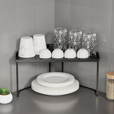 SHBaizoy Stackable Metal Kitchen Corner Cabinet Organizer,Kitchen Corner Shelf with Non-Slip Mat,Bathroom Corner Organizer,Storage Shelf rv Must Haves for Cabinet/Bathroom/Countertops/Utensils SHBaizoy