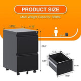 Aobabo Metal 2 Drawer Mobile File Cabinet with Lock, Under Desk Office Steel Filing Cabinet, 25.6''H Legal/Letter Size Files Storage Cabinet,Black,Fully Assembled Aobabo