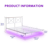 MUZERUL Floating Bed Frame Full Size with LED Lights & Charging Station,Metal Platform Bed Frame Full Size with XX Headboard,No Box Spring Needed,Heavy Duty Steel Slats,Easy Assembly,Noise Free,White MUZERUL