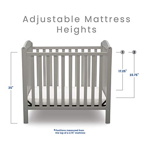 Delta Children Emery Mini Convertible Baby Crib with 2.75-inch Mattress, Grey - WoodArtSupply