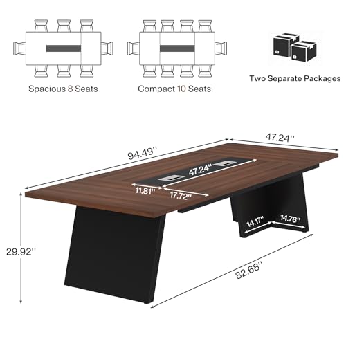 Tribesigns 8ft Conference Table, Modern Office Meeting Room Desk with Cable Management, Large Business Furniture for Boardroom, Conference Room (1, Walnut + Black) Tribesigns